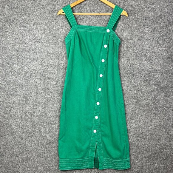 Maeve Elizabeth Midi Dress Women's Size US 4 Snap Button Front Square Neck Green - Picture 1 of 10